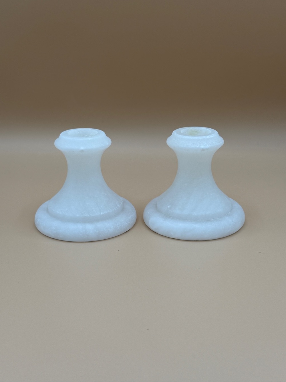 Restoration Hardware White Alabaster Set of Two Taper Candlestick Holders 3”